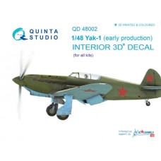 Quinta QD48002 1/48 Yak-1 Early Production 3d-Printed  Interior Decal