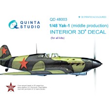 Quinta QD48003 1/48 Yak-1 ( Middle Production ) 3d-Printed  Interior Decal