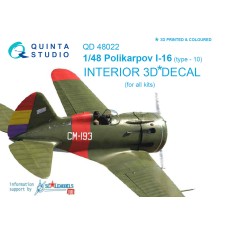 Quinta QD48022 1/48 Polikarpov I-16 ( Type-10 ) 3d-Printed  Interior Decal