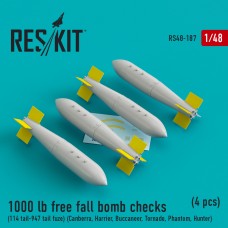 Reskit RS48-0187 1/48 1000 lb free fall bomb checks (114 tail-947 tail fuze) (4 Pcs)