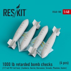 Reskit RS48-0188 1/48 1000 lb retarded bomb checks (117 tail-951 tail fuze) (4 Pcs)